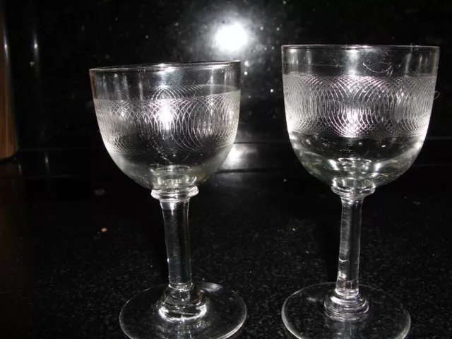 Edwardian Sherrry Glass with Etched Scroll Design