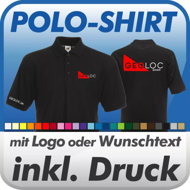 POLO SHIRT, schwarz, Fruit of the Loom, inkl. Wunschtext / Logo Druck Werbedruck