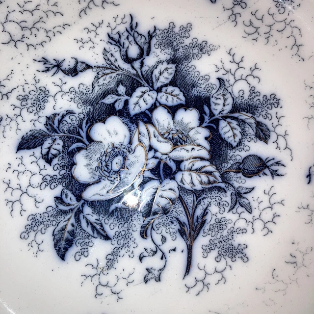 RARE ANTIQUE K & G LUNEVILLE FRANCE FLOW BLUE PLATE 19th CENTURY SIGNED SIZE8X8” 2