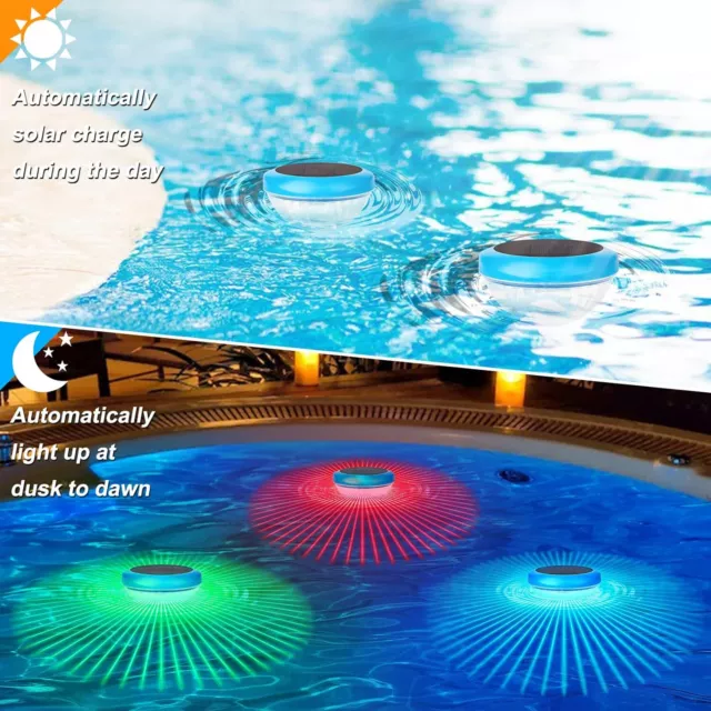 2x Floating Pool Lights Solar Powered RGB Color Changing Waterproof Pond Lights 3