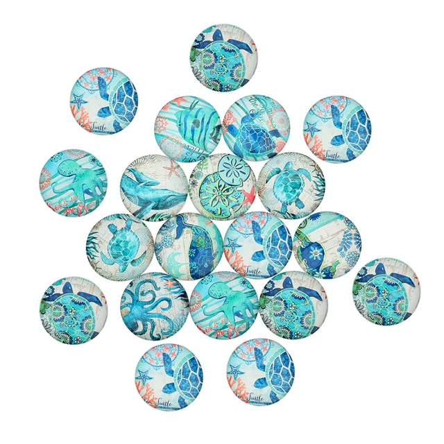 20 Stück Ocean  Handmade Flatback Glas Cabochon Dome Cameo Schmuck