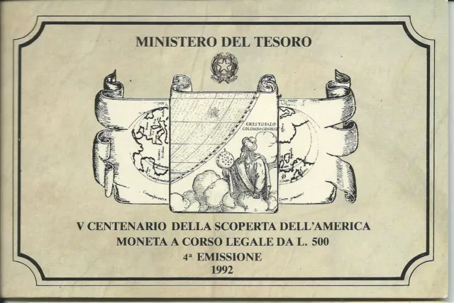 1992 der Republik Italienisch 500 L 5 Prozent Entdeckung Amerika 4 Emission FDC