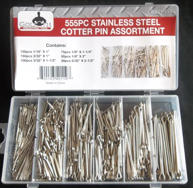 555pc GOLIATH INDUSTRIAL STAINLESS STEEL COTTER PIN SSCP555 ASSORTMENT CLIP KEY