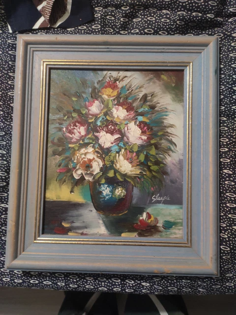 ANCIEN TABLEAU HUILE sur toile signé steeple nature morte EUR 19,00 ...