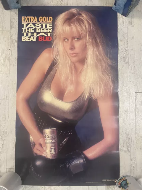 Coors Light Poster Beer Blonde Boxing Girl Women Beat Bud Vtg Extra Gold