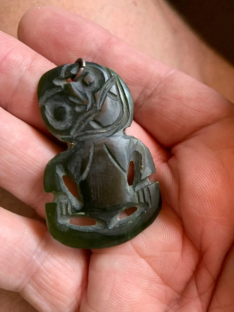 Old New Zealand Greenstone tiki beautiful patina and dark green colour