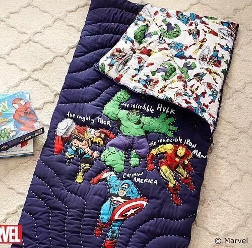 Pottery Barn Kid- Marvel Heroes Sleeping Bag- Monogramed BAYNE- Blue