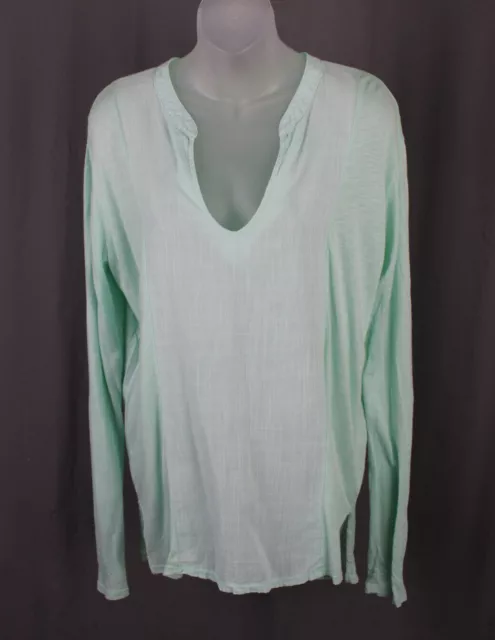 Michael Stars Women's Green Cotton Blend Round Scoop Neck Long Sleeve Top OS