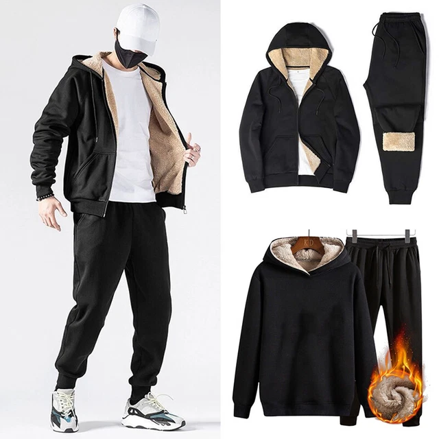 Set tuta da allenamento uomo pile felpa con cappuccio pantaloni top jogger fitness ne