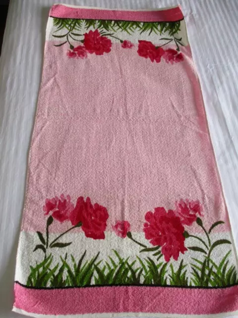 Nwt 1 X Vintage Wiltex Small Bath Towel Borders Of Dark Pink Flowers