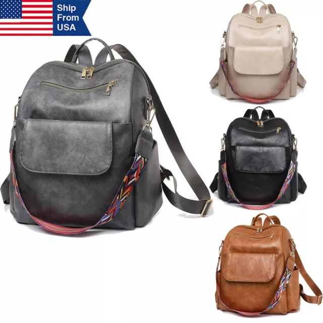 Fashion Womens PU Leather Backpack Travel Rucksack Satchel Shoulder Bag Handbag