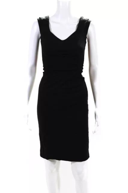 Barneys New York Womens V Neck Short Sleeve Solid Midi Dress Black Size 32