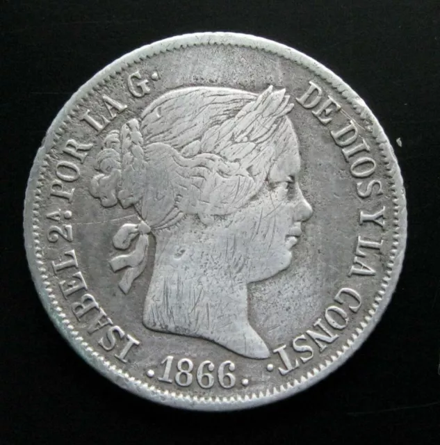 Isabel Ii , 40 Centimos De Escudo De 1866 , Madrid . Plata