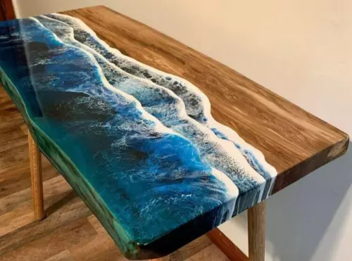 Blue Ocean Epoxy Resin Dining Table, Bar Counter Desk Wooden Hallway Furniture