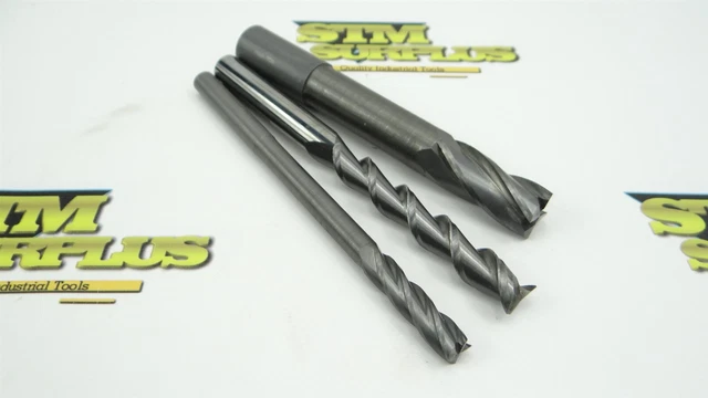 Lot Of 3 Solid Carbide Long Reach & Extra Length End Mills 3/8" 1/2" & 11/16"