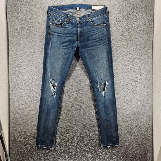 Rag & Bone Jeans Womens Size 30 Distressed Ripped Skinny Straight Blue Wash