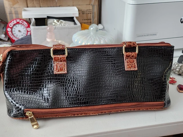 Samantha Brown Wine Purse  Faux Croc Pbrown and black Hand Bag with wine cork