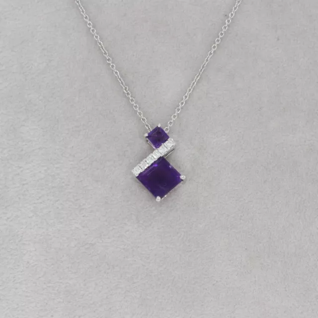 Wert 890 € Brillant Amethyst Anhänger mit Kette 750 18 Karat Weiß Gold