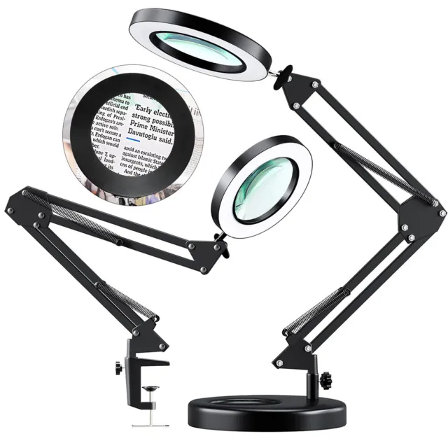 Magnifier LED Lamp 10X Magnifying Glass Desk Table Light Reading Lamp Clamp&Base