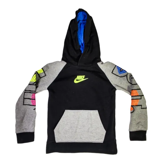 Nike Boys Hoodie Jumper Black Grey Size 4-5 Yrs 104-110 cm Cotton/Polyester