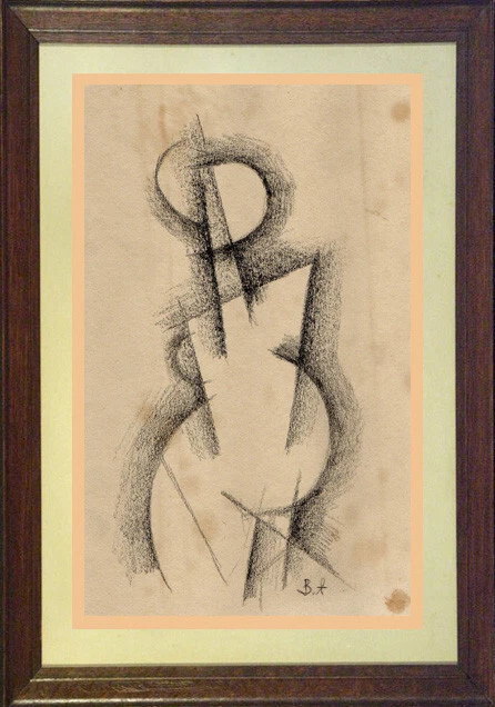 Beautiful Cubist cubism drawing circa 1920s signed BA