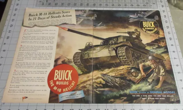 1945 Buick built M-18 Hellcat Tank Destroyer in battle WWII ERA 2-page Print Ad