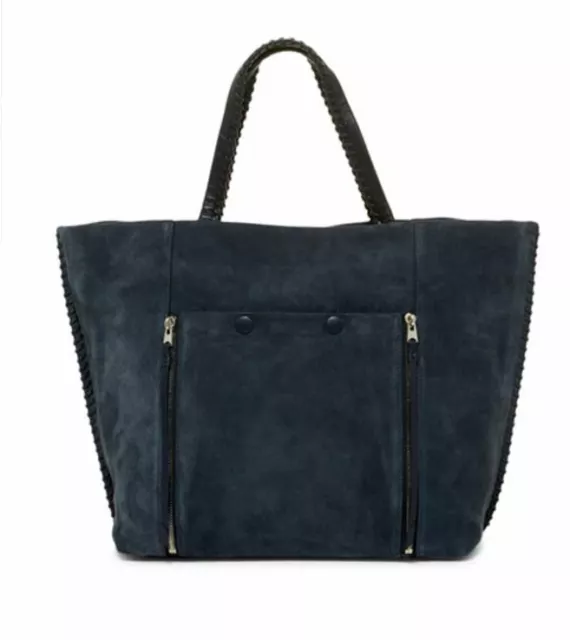 Allsaints Fleur De Lis East West Small Tote Satchel Navy Blue Suede Bnwot $328