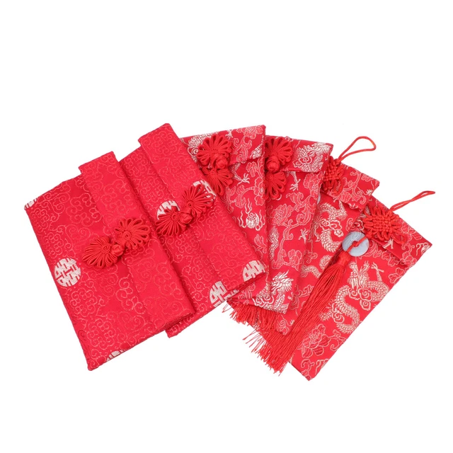 6 Pcs Portamonete Busta Tessuto Rosso Sacchetti Per Bomboniere Bene