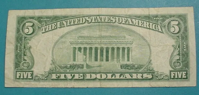1934 D Series $5 Silver Certificate VG Blue Seal No Pin Holes 2
