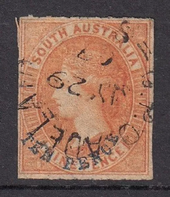 South Australia  SG 35  10d on 9d Orange-red  roulette surcharge    used