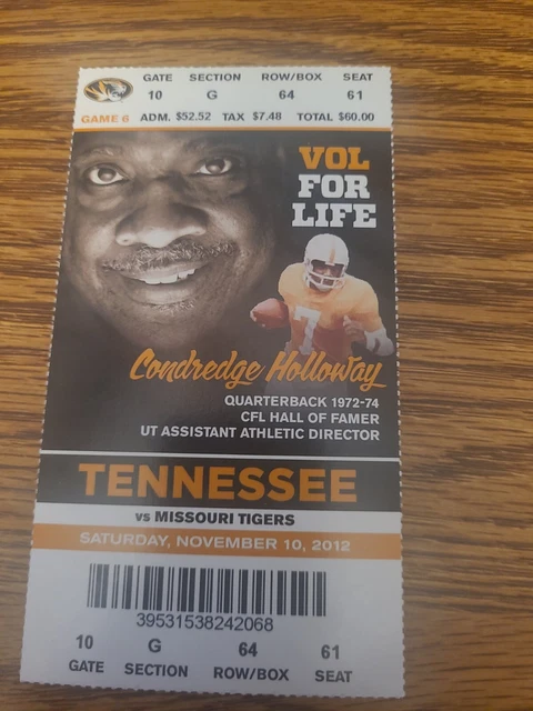Missouri Tigers @ Tennessee Vols Unused Ticket Stub NCAA Football 10/10/2012