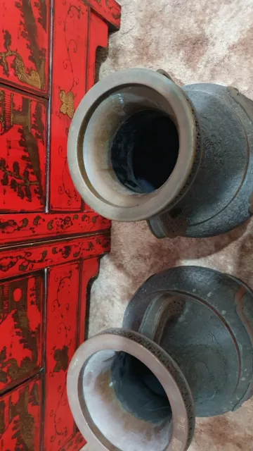 Fine Antique Pair, Large Chinese Imperial, Bronze Altar Vases 3