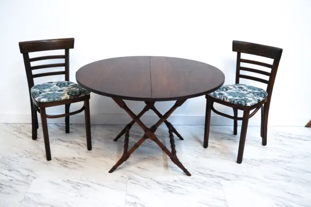Antique Folding Mahogany Tea or Bistro Table Set With Two Chairs
