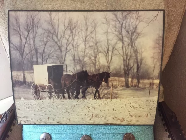 Amish Photo Rare, Orig Rowan P SMOLCHA  Art “Winter Morning " Horse Buggy 1985