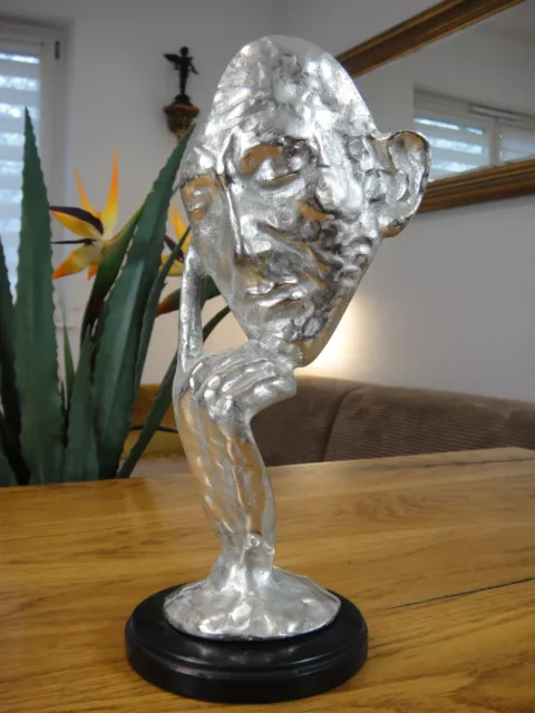Bronze Marmor Denker Silber Abstrakt Luxus Maske Statue Skulptur Figur Edel NEU