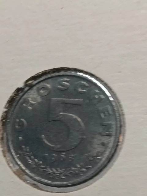 1968  Austria 5 Groschen Coin PROOF  ( Low Mintage )  Rare World Coin   N/217