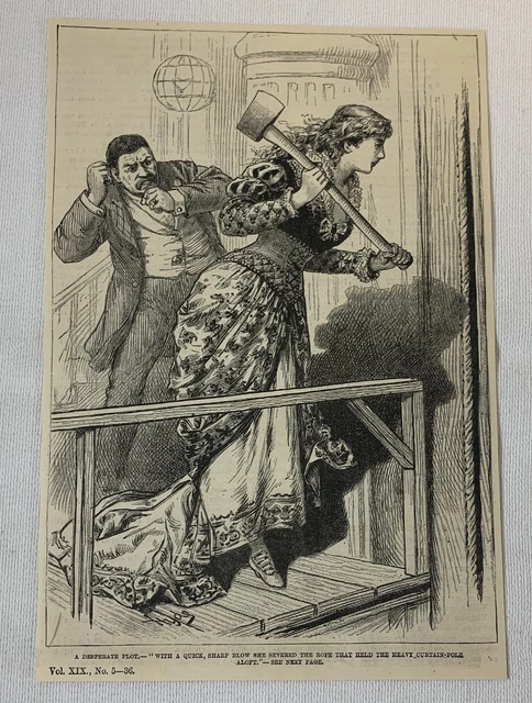 1885 Revista Grabado ~ Mujer Con Hacha