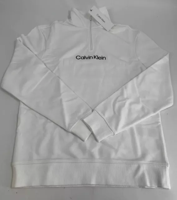 Calvin Klein Men Relaxed French Terry 1/4-Zip Logo Sweatshirt, Brilliant Whit, M