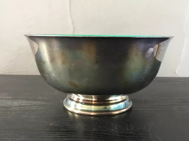 Stunning Vintage Mid Century Reed And Barton Silver Plate Green Bowl #1120 N 2