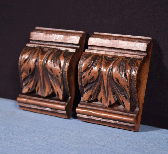 *Pair of 4" French Antique Corbels/Pillars/Brackets in Walnut Wood Salvage