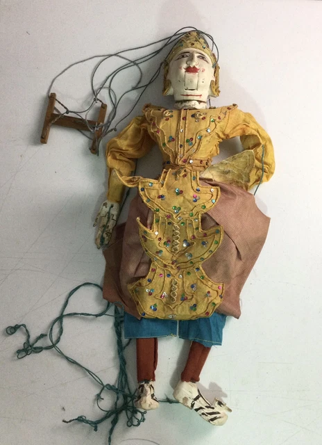 Antique Burmese Hand Carved/Painted Wooden 27" Marionette Puppet Folk Art 5