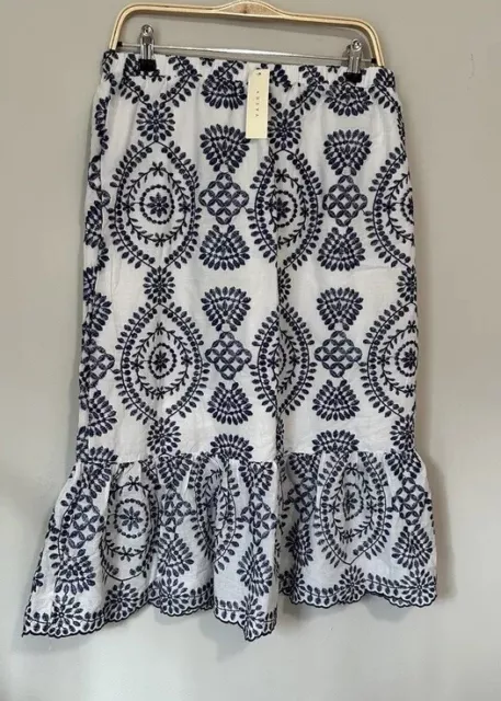 Boho Floral Embroidered Skirt Womens Large 32” Cobalt Lined