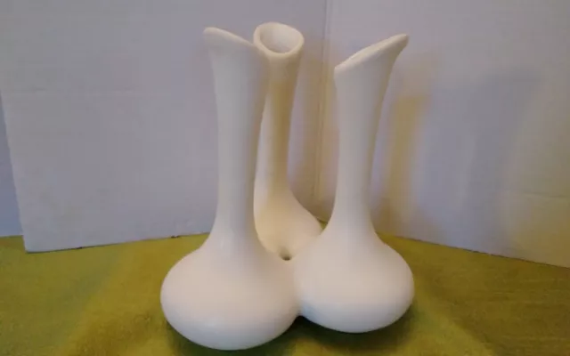 Van Briggle Pottery Turquoise Bone Ivory 3 Stem Bud Vase