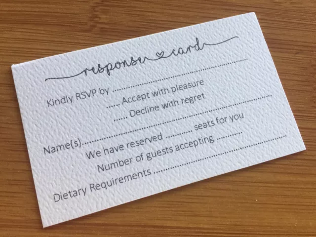 10 x WHITE RSVP Reply Cards - Printed And Cut - Wedding Invitations - Inserts