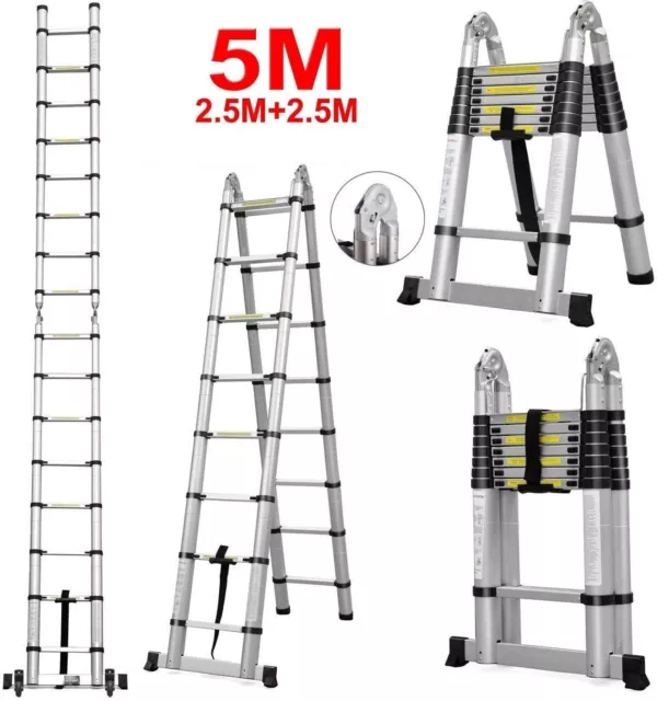Scala telescopica scala pieghevole scala multiuso 5 m (2,5 m + 2,5 m)