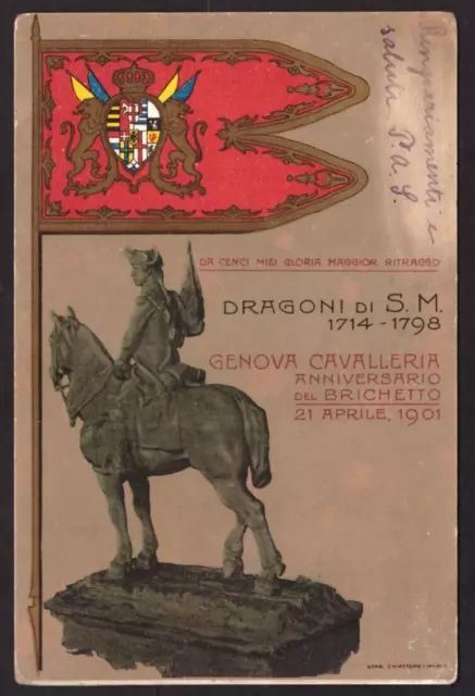 Cartolina Dragoni di S. M. 1714 - !798 Genova Cavalleria - Viaggiata