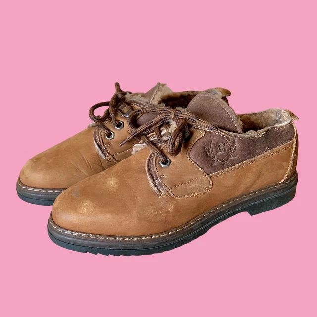Scarpe BALLY con lacci VERE VINTAGE ANNI '80 '90 marroni in pelle nabuk shearling UK 3