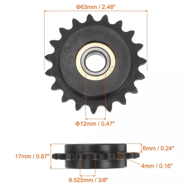 Idler Sprocket, 12mm Bore 3/8" Pitch 19 Tooth, Carbon Steel with Bearing 2