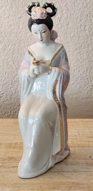 Asian Geisha Girl Lady Figurine Oriental Ceramic  Sculpture  9.5"