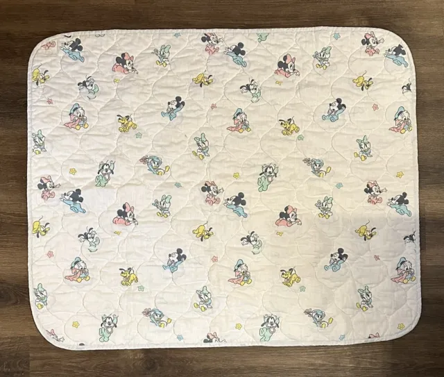 Vtg Dundee Mickey Minnie Disney Babies Quilted Baby Blanket Comforter Blue Trim